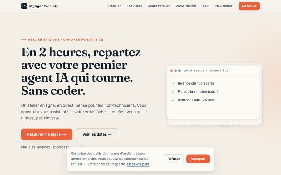 MyAgentSociety — A live workshop: leave in two hours with your first AI agent running.